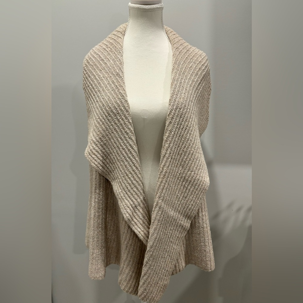 Loft Beige Chunky Knit Cardigan Sleeveless Size M Winter Spring Soft Baggy Moms
